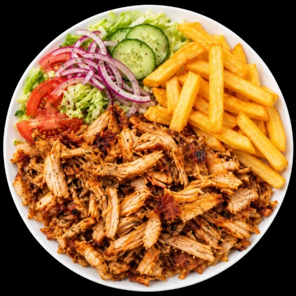 Kebab chips and salad